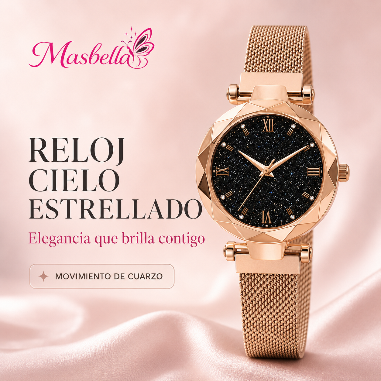 Reloj Luminoso Cielo Estrellado Rose Gold