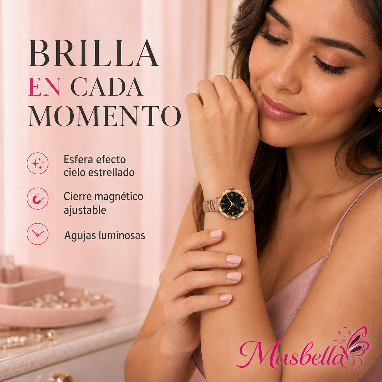 Reloj Luminoso Cielo Estrellado Rose Gold