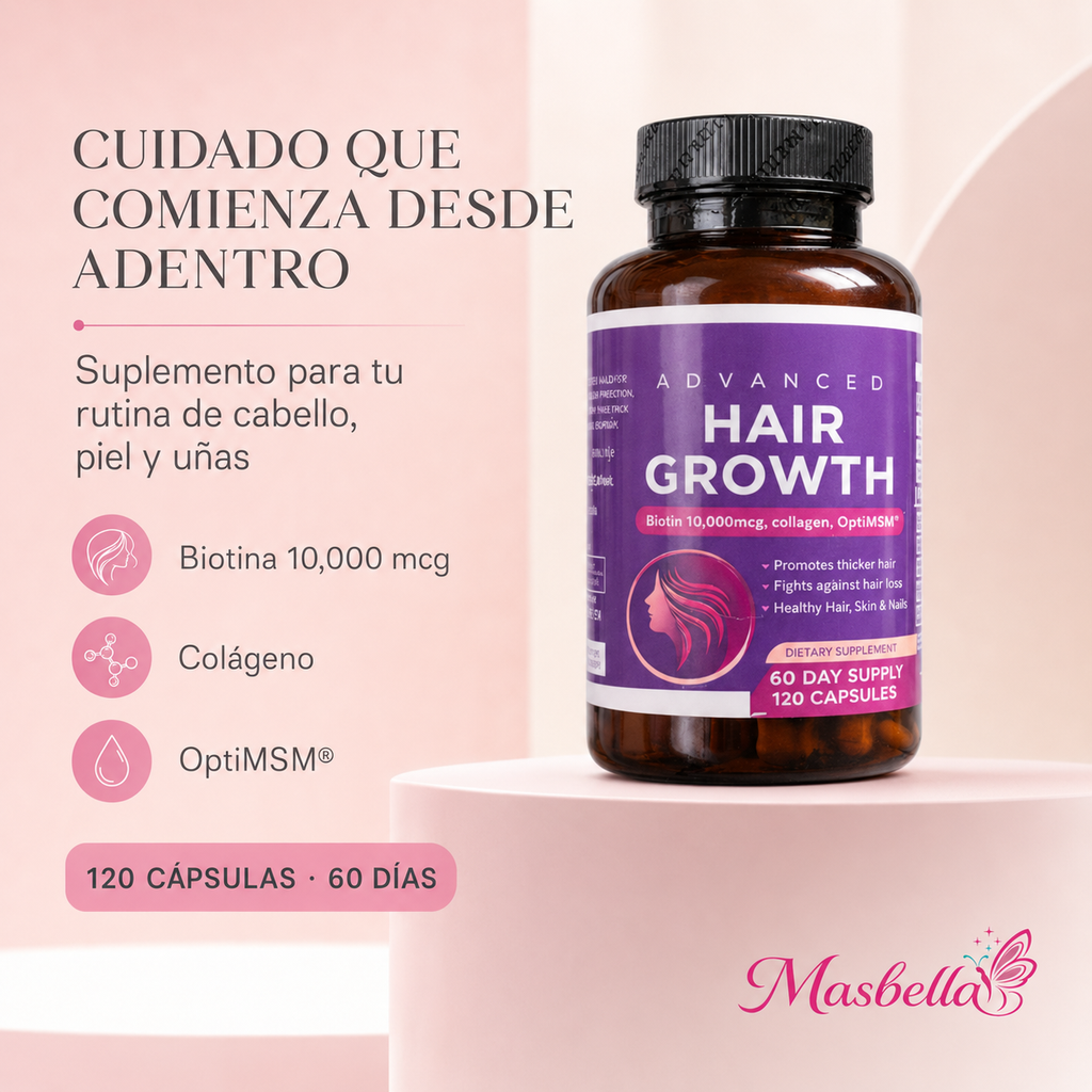 Suplemento Advanced Hair Growth con Biotina – 120 Cápsulas