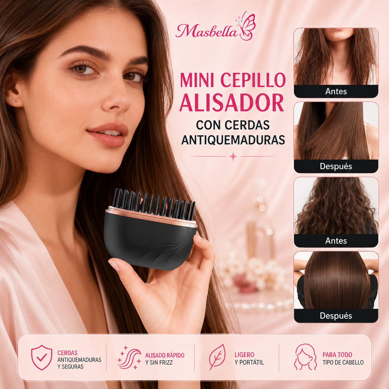 Masbella SilkGo™ | Mini Cepillo Alisador Recargable